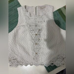 Rebecca Taylor Crop Top Sleeveless Lacey Textured White Shirt small